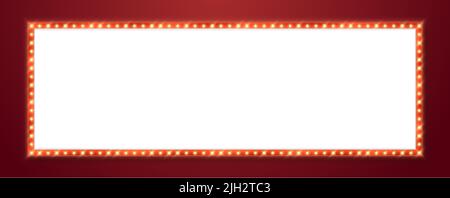 Cornice marquee con bordo rosso, cartello da casinò retrò con sfondo bianco. Illustrazione Vettoriale