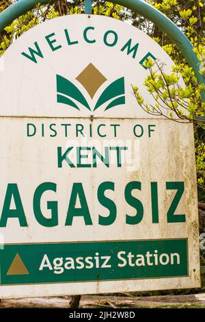 Benvenuto a Agassiz segno in Agassiz, British Columbia, Canada Foto Stock