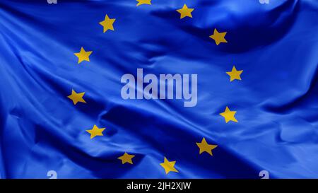 Bandiera dell'Unione europea che sventola nel vento, sullo sfondo, in primo piano, vettore Illustrazione Vettoriale