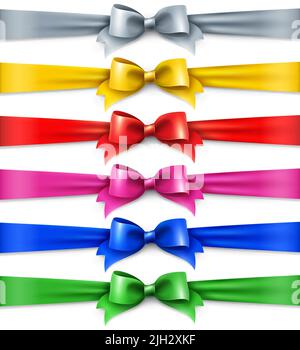 Set di nastri multicolore lucidi, isolati su bianco Illustrazione Vettoriale