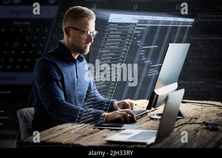 Progetto software Gantt Gantt e calendario digitale Foto Stock