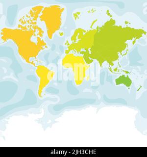 Mappa politica colorata continenti del mondo. Illustrazione Vettoriale