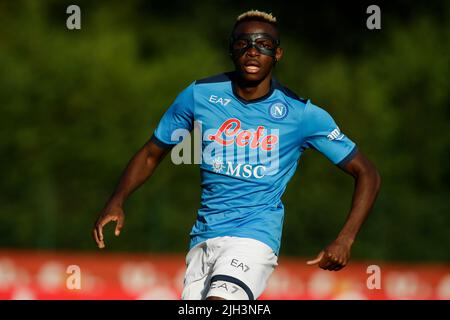 SSC NapoliÕs Victor Osimhen guarda durante la partita amichevole SSC Napoli - Anaune al campo di preason SSC Napoli 2022-23 in val di sole trentino, Dimaro Folgarida Foto Stock