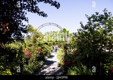 Il Ponte dei Fiori a Shelburne Falls, Massachusetts, USA. Foto Stock