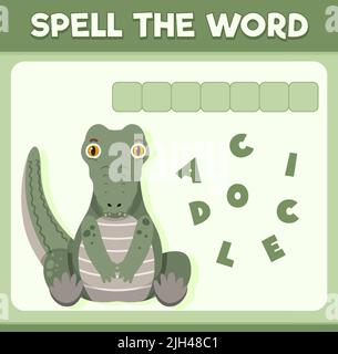Gioco di parola di incantesimo con illustrazione di coccodrillo di parola Illustrazione Vettoriale