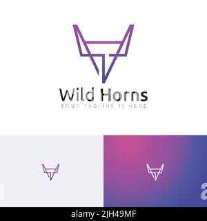 Wild Horns Bull Head Simple Triangle Monoline Logo Illustrazione Vettoriale