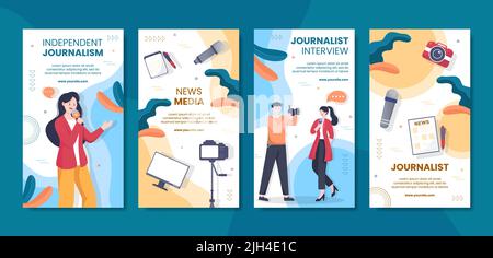 Journalism o Social Broadcasting Social Media Stories modello Flat Cartoon background Vector Illustration Illustrazione Vettoriale