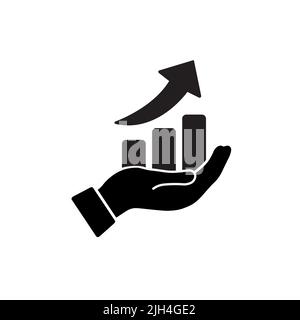 Mano con l'icona del grafico in un design alla moda in stile piatto. Illustrazione grafica vettoriale. Adatto per la progettazione di siti Web, logo, app e interfaccia utente. Illustrazione Vettoriale