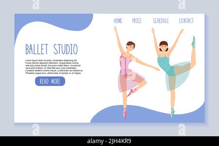 Modello di pagina di destinazione di Ballet Studio. Scuola di danza, illustrazione vettoriale Illustrazione Vettoriale