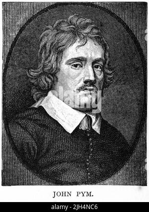 Ritratto inciso di John Pym (20 maggio 1584 – 8 dicembre 1643) politico inglese che ha contribuito a stabilire le basi della democrazia parlamentare. Foto Stock