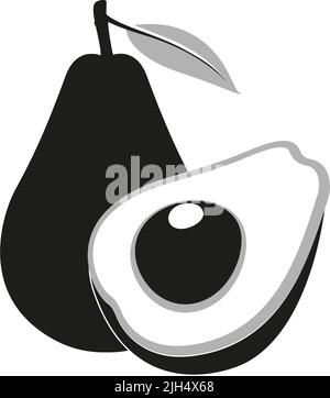 Avocado icona nera. Avocado frutta intera e metà. Logotipo. Vettore avocado alimentare icona. Illustrazione avocado in stile piatto. Illustrazione vettoriale. Illustrazione Vettoriale