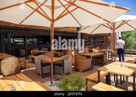 Kloovenberg, Villaggio di otto piedi, Ristorante Mura sul Passo Bothmanskloof che si affaccia su Riebeek Kasteel, Capo Occidentale - Sud Africa Foto Stock