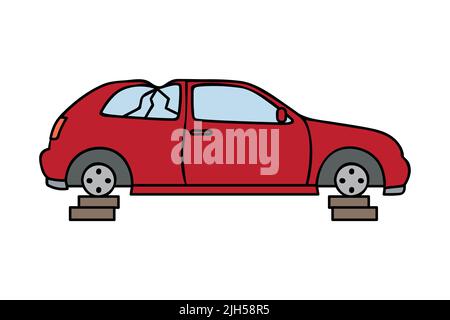 illustrazione del vettore rosso rottami metallici rotti dell'automobile Illustrazione Vettoriale