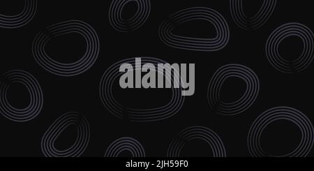 Decorazione astratta linea viola su sfondo nero. I cerchi geometrici a mezzitoni viola sono un modello. Design vettoriale di lusso scuro per Illustrazione Vettoriale