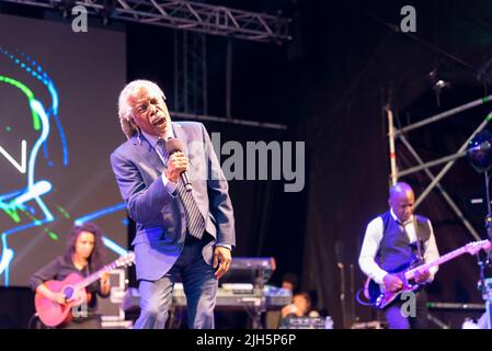 Billy Ocean si esibisce al festival musicale Soultasia di Promenade Park, Maldon, Essex, Regno Unito. Canto dal vivo Foto Stock