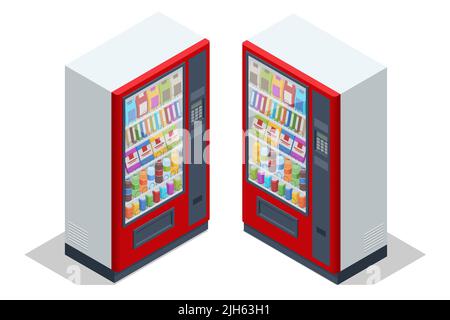 Distributori automatici isometrici. Distributori automatici di bevande e snack Illustrazione Vettoriale