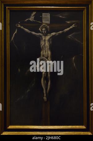 Cristo crocifisso. Olio su tela di un seguace di El Greco, 17th secolo. Museo El Greco. Toledo, Spagna. Foto Stock