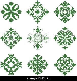 Una serie di icone vettoriali retrò vintage, costituite da forme di trifoglio. Illustrazione Vettoriale