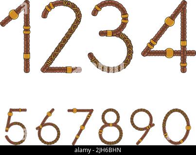 Font, numeri da Dreadlocks. Oggetti vettoriali isolati su sfondo bianco. Illustrazione Vettoriale