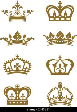 Una serie di icone vintage vettoriali di design della corona reale. Illustrazione Vettoriale