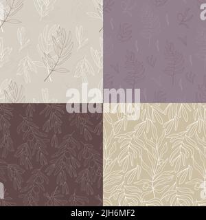 Carta da parati a ramo ulivo set vettoriale per tessuti, guardaroba, tende, pareti. Illustrazione Vettoriale