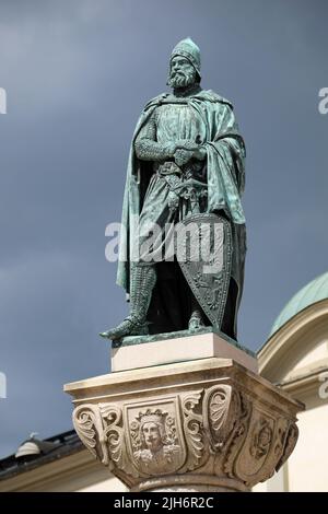 Statua di Birger Jarl di Bengt Erland Fogelberg, eretta nel 1854 a Riddarholmen a Stoccolma Foto Stock