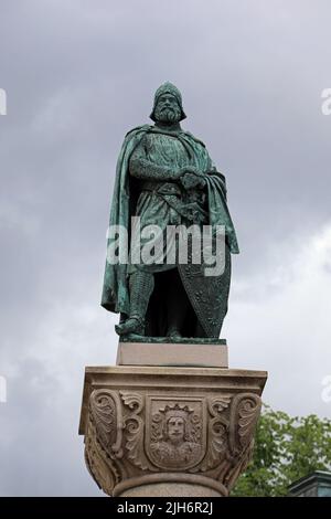 Statua di Birger Jarl di Bengt Erland Fogelberg, eretta nel 1854 a Riddarholmen a Stoccolma Foto Stock