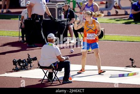 Oregon, Stati Uniti. 16th luglio 2022. EUGENE - Jessica Schilder in azione durante il colpo ha messo il qualificatore nella giornata di apertura dei campionati mondiali di atletica allo stadio Hayward Field. ANP ROBIN VAN LONKHUIJSEN Credit: ANP/Alamy Live News Foto Stock