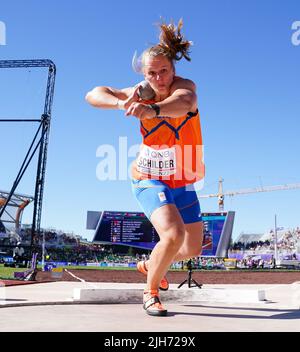 Jessica Schilder di Netherland durante il turno di qualificazione Women’s Shot Put, il Gruppo B del giorno uno dei Campionati mondiali di atletica a Hayward Field, University of Oregon negli Stati Uniti. Data foto: Venerdì 15 luglio 2022. Foto Stock