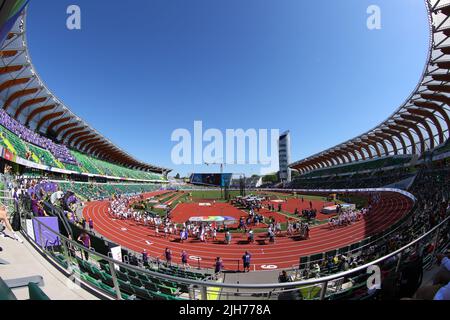 Hayward Field, Eugene, Oregon, USA. 15th luglio 2022. General view, 15 LUGLIO 2022 - Atletica : Campionati del mondo IAAF Oregon 2022 a Hayward Field, Eugene, Oregon, USA. Credit: Yohei Osada/AFLO SPORT/Alamy Live News Foto Stock