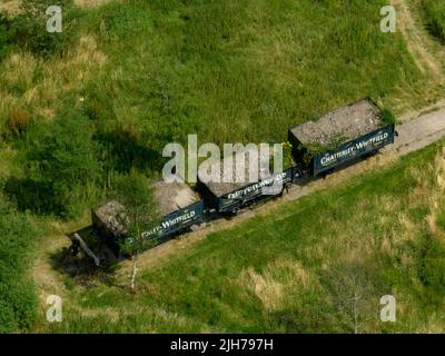 Chatterley Whitfield abbandonò la cava dismessa ex miniera e museo Stoke on Trent Staffordshire Drone fotografia aerea Foto Stock