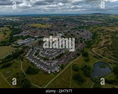 Chatterley Whitfield abbandonò la cava dismessa ex miniera e museo Stoke on Trent Staffordshire Drone fotografia aerea Foto Stock