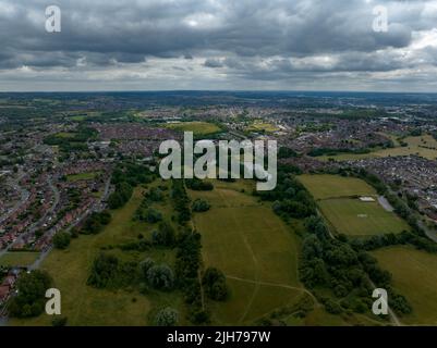 Chatterley Whitfield abbandonò la cava dismessa ex miniera e museo Stoke on Trent Staffordshire Drone fotografia aerea Foto Stock