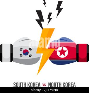 Corea del Sud vs Corea del Nord. Concetto di partita sportiva, guerra commerciale, lotta o guerra al confine tra corea del Sud e Corea del Nord. Illustrazione vettoriale. Illustrazione Vettoriale