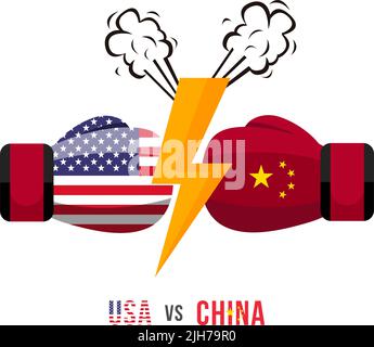 USA e Cina. Concetto di guerra commerciale, lotta o guerra al confine tra america e cina. Illustrazione vettoriale. Illustrazione Vettoriale