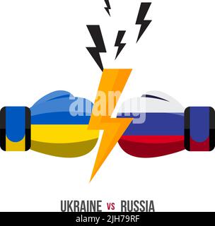 Ucraina vs Russia. Concetto di partita sportiva, guerra commerciale, lotta o guerra al confine tra ucraina e russia. Illustrazione vettoriale. Illustrazione Vettoriale