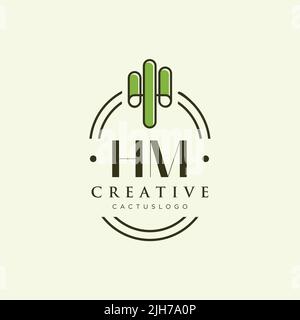 Vettore modello logo cactus verde lettera iniziale HM Illustrazione Vettoriale