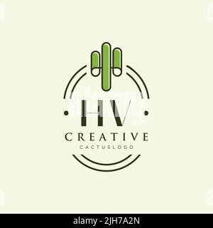 Vettore modello logo cactus verde lettera iniziale HV Illustrazione Vettoriale