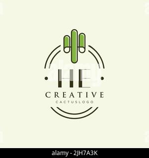 EGLI iniziale lettera verde cactus modello vettore logo Illustrazione Vettoriale