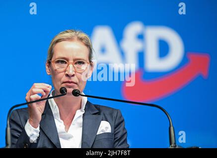 Stoccarda, Germania. 16th luglio 2022. Alice Weidel, presidente di stato del partito alternative for Germany (AFD), parla alla conferenza del partito di stato dell'AFD Baden-Württemberg. Credit: Bernd Weißbrod/dpa/Alamy Live News Foto Stock