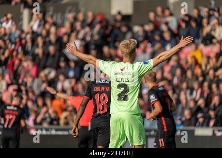 Herning, Danimarca. 15th luglio 2022. Simon Graves (2) del Randers FC visto durante la partita Superliga del 3F tra il FC Midtjylland e il Randers FC alla MCH Arena di Herning. (Photo Credit: Gonzales Photo/Alamy Live News Foto Stock