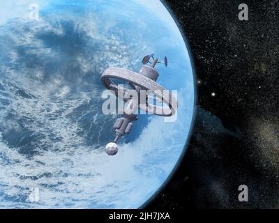 3d illustrazione di una stazione spaziale Foto Stock