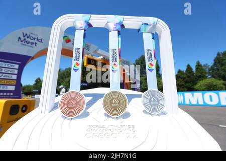 Oregon, Stati Uniti. 15th luglio 2022. Medaglie Atletica : IAAF World Championships Oregon 2022 Women's 20km Race Walk in Oregon, USA . Credit: Yohei Osada/AFLO SPORT/Alamy Live News Foto Stock