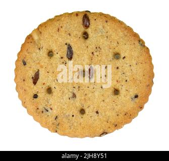 Vista superiore del cracker di frumento. Un unico pezzo intero pasto biscotto di avena isolati su sfondo bianco. Foto Stock