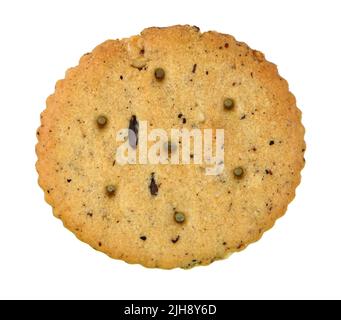 Vista superiore del cracker di frumento. Un unico pezzo intero pasto biscotto di avena isolati su sfondo bianco. Foto Stock