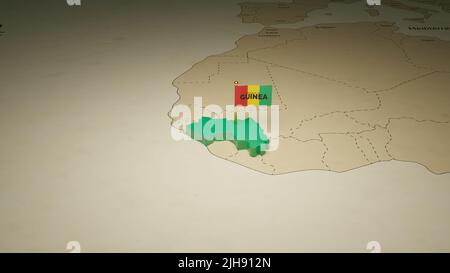 3D carta isometrica della Guinea. Bandiera della Guinea. Mappa della Guinea sulla mappa del mondo. Guinea Independence day. Viaggio in Guinea Foto Stock