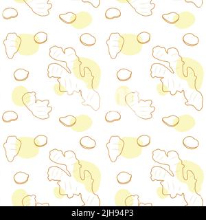 Sfondo vettoriale senza giunture della radice di zenzero fatto di illustrazioni semplici. Illustrazione Vettoriale