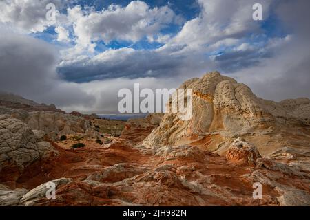 Formazioni rocciose di arenaria a White Pocket nel Monumento Nazionale delle Vermillion Cliffs, Arizona. Foto Stock