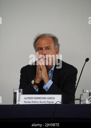 Alfredo, Barnechea, candidato presidenziale, in una conferenza stampa presso la costruzione delle Nazioni Unite a Lima Foto Stock