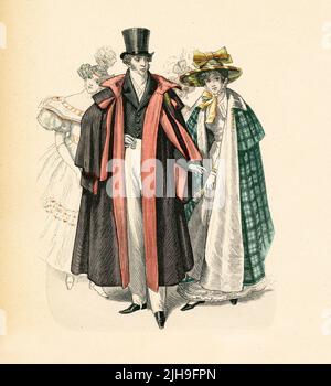 Abito di classe superiore, Germania, 1825-1830, Illustrazione, la storia del costume, Braun & Schneider, Monaco, Germania, 1861-1880 Foto Stock